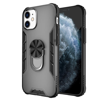 For iPhone 12 mini Magnetic Frosted PC + Matte TPU Shockproof Case with Ring Holder(Phantom Black)-garmade.com