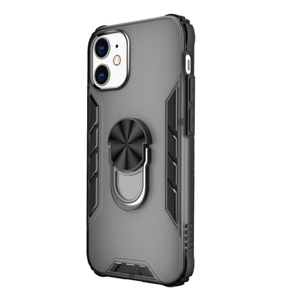 For iPhone 12 mini Magnetic Frosted PC + Matte TPU Shockproof Case with Ring Holder(Phantom Black)-garmade.com