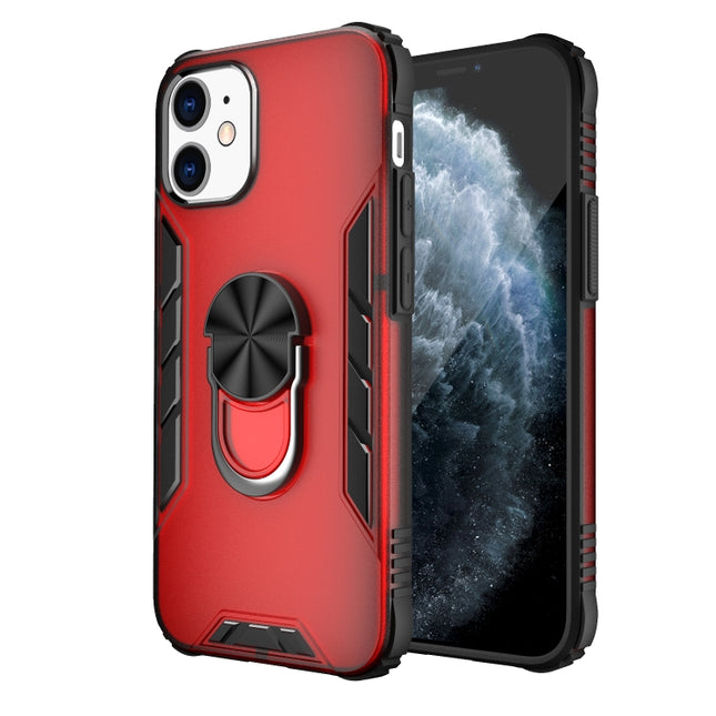 For iPhone 12 mini Magnetic Frosted PC + Matte TPU Shockproof Case with Ring Holder(China Red)-garmade.com