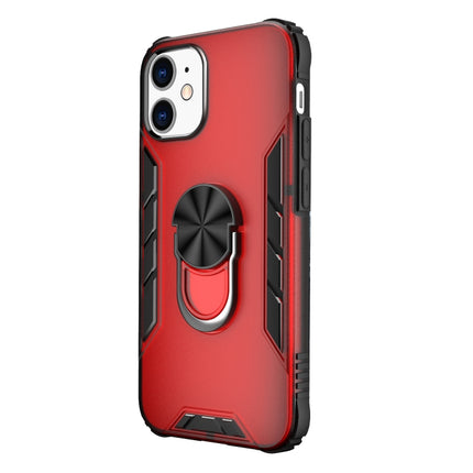 For iPhone 12 mini Magnetic Frosted PC + Matte TPU Shockproof Case with Ring Holder(China Red)-garmade.com