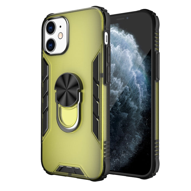 For iPhone 12 mini Magnetic Frosted PC + Matte TPU Shockproof Case with Ring Holder(Olive Yellow)-garmade.com