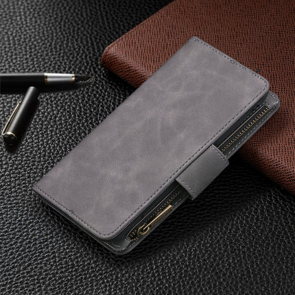 For iPhone 12 mini Skin Feel Detachable Magnetic Zipper Horizontal Flip PU Leather Case with Multi-Card Slots & Holder & Wallet & Photo Frame & Lanyard(Grey)-garmade.com