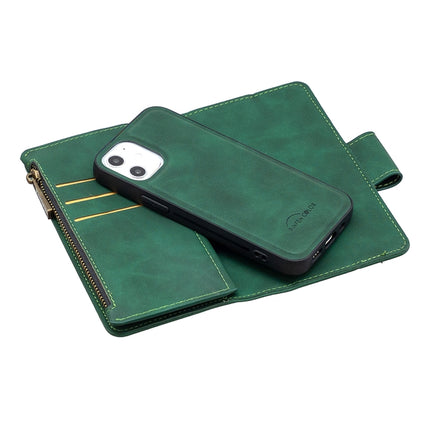 For iPhone 12 mini Skin Feel Detachable Magnetic Zipper Horizontal Flip PU Leather Case with Multi-Card Slots & Holder & Wallet & Photo Frame & Lanyard(Green)-garmade.com
