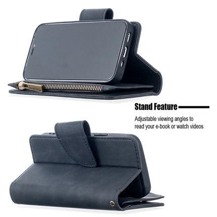 For iPhone 12 mini Skin Feel Detachable Magnetic Zipper Horizontal Flip PU Leather Case with Multi-Card Slots & Holder & Wallet & Photo Frame & Lanyard(Black)-garmade.com