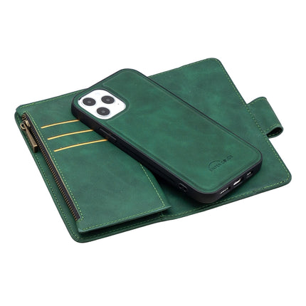 Skin Feel Detachable Magnetic Zipper Horizontal Flip PU Leather Case with Multi-Card Slots & Holder & Wallet & Photo Frame & Lanyard(Green)-garmade.com