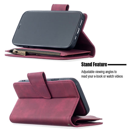Skin Feel Detachable Magnetic Zipper Horizontal Flip PU Leather Case with Multi-Card Slots & Holder & Wallet & Photo Frame & Lanyard(Red)-garmade.com