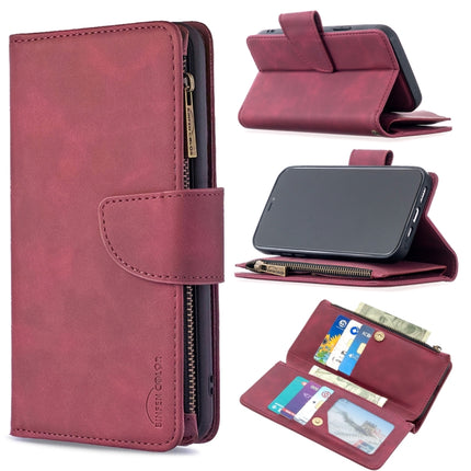 Skin Feel Detachable Magnetic Zipper Horizontal Flip PU Leather Case with Multi-Card Slots & Holder & Wallet & Photo Frame & Lanyard(Red)-garmade.com