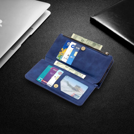 Skin Feel Detachable Magnetic Zipper Horizontal Flip PU Leather Case with Multi-Card Slots & Holder & Wallet & Photo Frame & Lanyard(Blue)-garmade.com