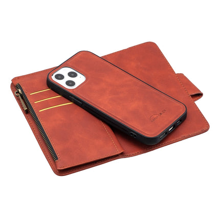 Skin Feel Detachable Magnetic Zipper Horizontal Flip PU Leather Case with Multi-Card Slots & Holder & Wallet & Photo Frame & Lanyard(Brown)-garmade.com