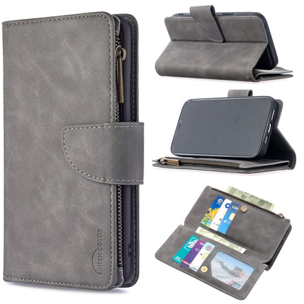 For iPhone 12 Pro Max Skin Feel Detachable Magnetic Zipper Horizontal Flip PU Leather Case with Multi-Card Slots & Holder & Wallet & Photo Frame & Lanyard(Grey)-garmade.com