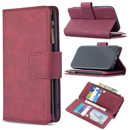 For iPhone 12 Pro Max Skin Feel Detachable Magnetic Zipper Horizontal Flip PU Leather Case with Multi-Card Slots & Holder & Wallet & Photo Frame & Lanyard(Red)-garmade.com