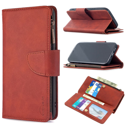 For iPhone 12 Pro Max Skin Feel Detachable Magnetic Zipper Horizontal Flip PU Leather Case with Multi-Card Slots & Holder & Wallet & Photo Frame & Lanyard(Brown)-garmade.com