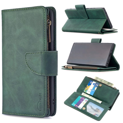 For Samsung Galaxy Note20 Ultra Skin Feel Detachable Magnetic Zipper Horizontal Flip PU Leather Case with Multi-Card Slots & Holder & Wallet & Photo Frame & Lanyard(Green)-garmade.com