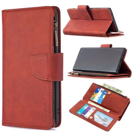 For Samsung Galaxy Note20 Ultra Skin Feel Detachable Magnetic Zipper Horizontal Flip PU Leather Case with Multi-Card Slots & Holder & Wallet & Photo Frame & Lanyard(Brown)-garmade.com