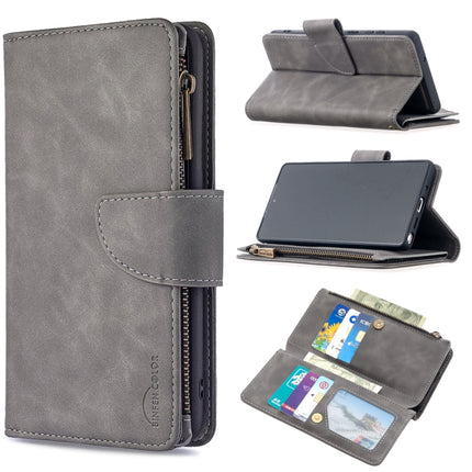 For Samsung Galaxy Note20 Skin Feel Detachable Magnetic Zipper Horizontal Flip PU Leather Case with Multi-Card Slots & Holder & Wallet & Photo Frame & Lanyard(Gray)-garmade.com