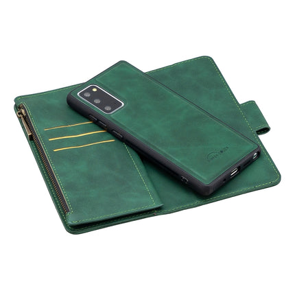 For Samsung Galaxy Note20 Skin Feel Detachable Magnetic Zipper Horizontal Flip PU Leather Case with Multi-Card Slots & Holder & Wallet & Photo Frame & Lanyard(Green)-garmade.com