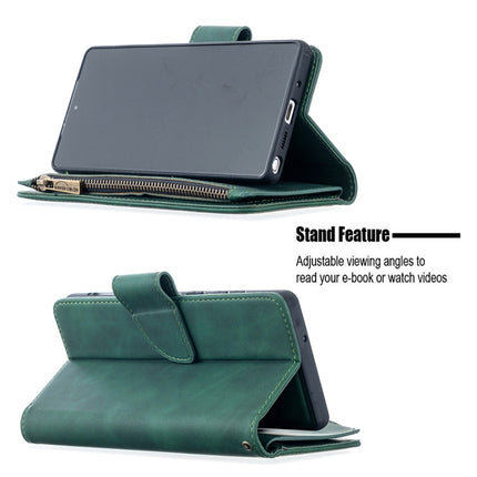 For Samsung Galaxy Note20 Skin Feel Detachable Magnetic Zipper Horizontal Flip PU Leather Case with Multi-Card Slots & Holder & Wallet & Photo Frame & Lanyard(Green)-garmade.com