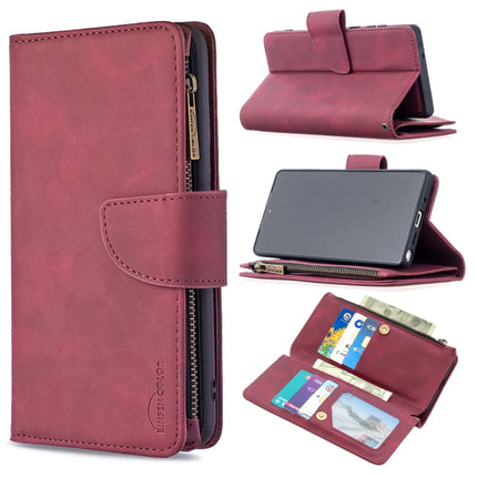 For Samsung Galaxy Note20 Skin Feel Detachable Magnetic Zipper Horizontal Flip PU Leather Case with Multi-Card Slots & Holder & Wallet & Photo Frame & Lanyard(Red)-garmade.com