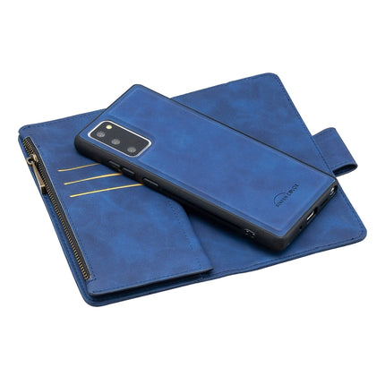 For Samsung Galaxy Note20 Skin Feel Detachable Magnetic Zipper Horizontal Flip PU Leather Case with Multi-Card Slots & Holder & Wallet & Photo Frame & Lanyard(Blue)-garmade.com