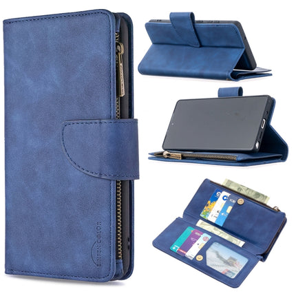 For Samsung Galaxy Note20 Skin Feel Detachable Magnetic Zipper Horizontal Flip PU Leather Case with Multi-Card Slots & Holder & Wallet & Photo Frame & Lanyard(Blue)-garmade.com