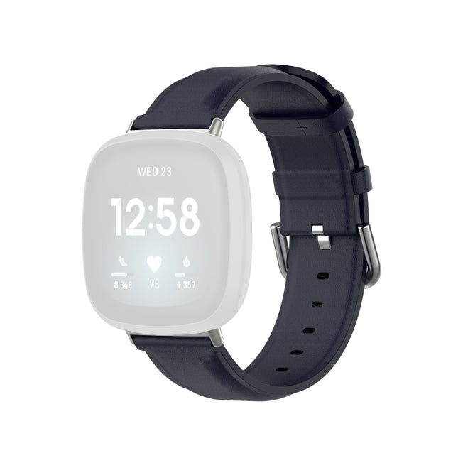 For Fitbit Versa 3 / Fitbit Sense Round Tail Leather Strap, Size: Free Size(Navy Blue)-garmade.com