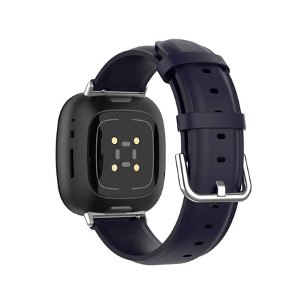 For Fitbit Versa 3 / Fitbit Sense Round Tail Leather Strap, Size: Free Size(Navy Blue)-garmade.com