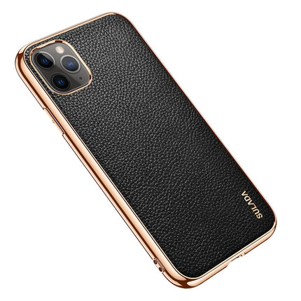 For iPhone 11 Pro Max SULADA Litchi Texture Leather Electroplated Shckproof Protective Case(Black)-garmade.com