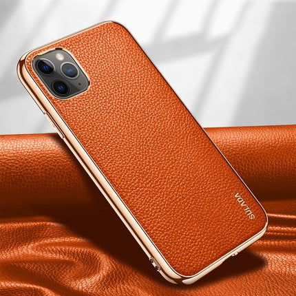 For iPhone 11 Pro Max SULADA Litchi Texture Leather Electroplated Shckproof Protective Case(Orange)-garmade.com