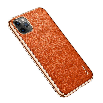 For iPhone 11 Pro Max SULADA Litchi Texture Leather Electroplated Shckproof Protective Case(Orange)-garmade.com