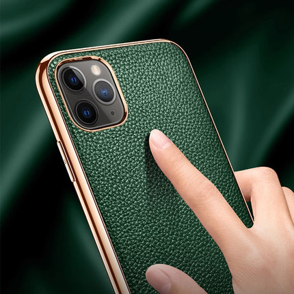 For iPhone 11 Pro Max SULADA Litchi Texture Leather Electroplated Shckproof Protective Case(Black)-garmade.com