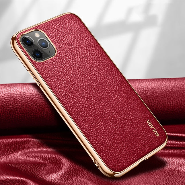 For iPhone 11 Pro SULADA Litchi Texture Leather Electroplated Shckproof Protective Case(Red)-garmade.com