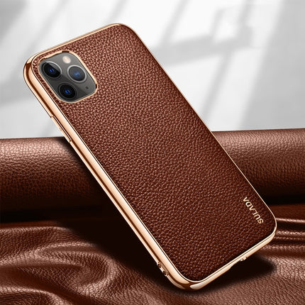 For iPhone 11 Pro SULADA Litchi Texture Leather Electroplated Shckproof Protective Case(Brown)-garmade.com