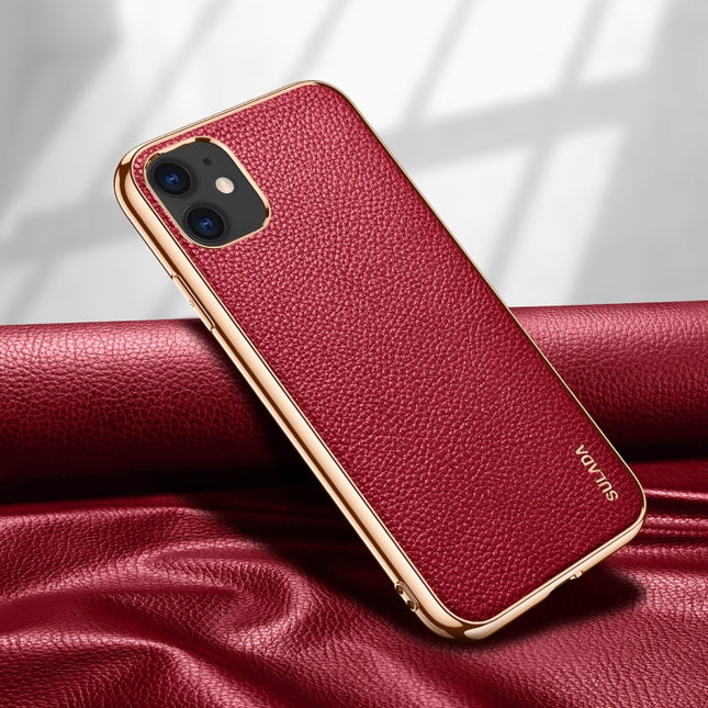 For iPhone 11 SULADA Litchi Texture Leather Electroplated Shckproof Protective Case(Red)-garmade.com