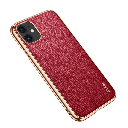 For iPhone 11 SULADA Litchi Texture Leather Electroplated Shckproof Protective Case(Red)-garmade.com