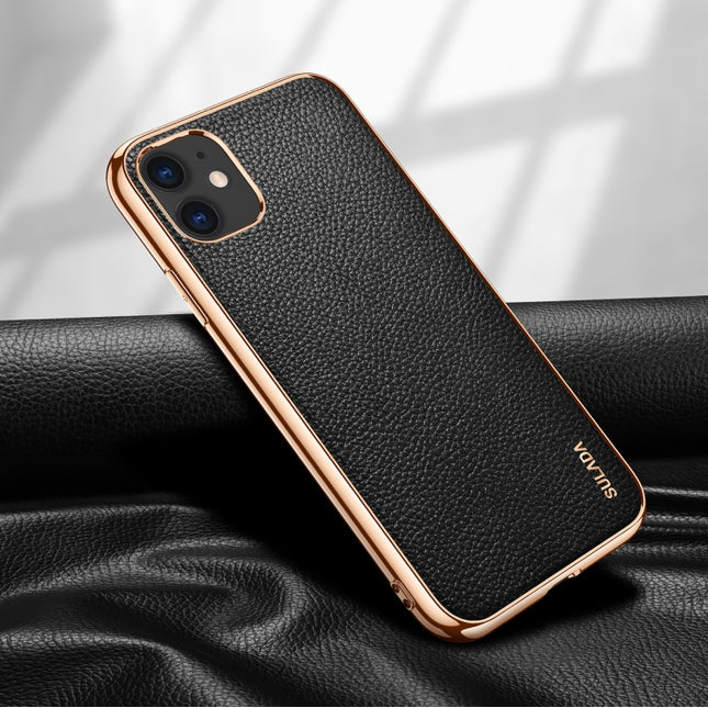 For iPhone 11 SULADA Litchi Texture Leather Electroplated Shckproof Protective Case(Black)-garmade.com