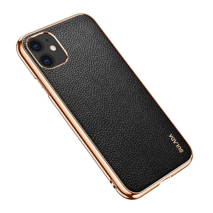 For iPhone 11 SULADA Litchi Texture Leather Electroplated Shckproof Protective Case(Black)-garmade.com