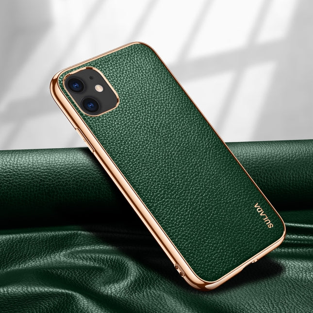 For iPhone 11 SULADA Litchi Texture Leather Electroplated Shckproof Protective Case(Green)-garmade.com