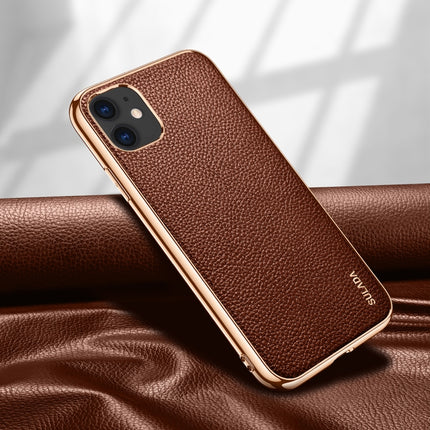 For iPhone 11 SULADA Litchi Texture Leather Electroplated Shckproof Protective Case(Brown)-garmade.com