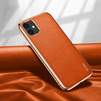 For iPhone 11 SULADA Litchi Texture Leather Electroplated Shckproof Protective Case(Orange)-garmade.com