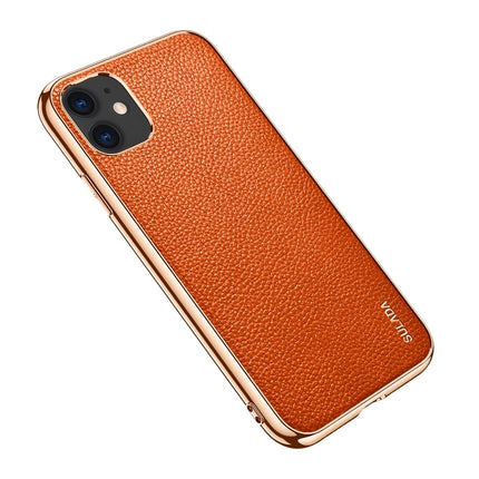 For iPhone 11 SULADA Litchi Texture Leather Electroplated Shckproof Protective Case(Orange)-garmade.com