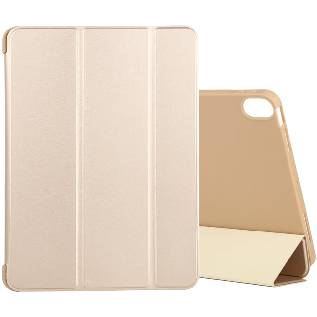 For iPad Air 2022 / 2020 10.9 Silicone 3-Folding Full Coverage Leather Case(Gold)-garmade.com
