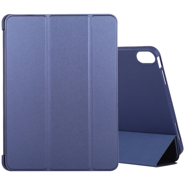 For iPad Air 2022 / 2020 10.9 Silicone 3-Folding Full Coverage Leather Case(Dark Blue)-garmade.com