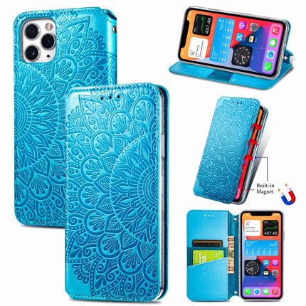 For iPhone 11 Blooming Mandala Embossed Pattern Magnetic Horizontal Flip Leather Case with Holder & Card Slots & Wallet(Blue)-garmade.com