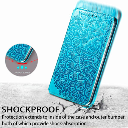 For iPhone 11 Blooming Mandala Embossed Pattern Magnetic Horizontal Flip Leather Case with Holder & Card Slots & Wallet(Blue)-garmade.com
