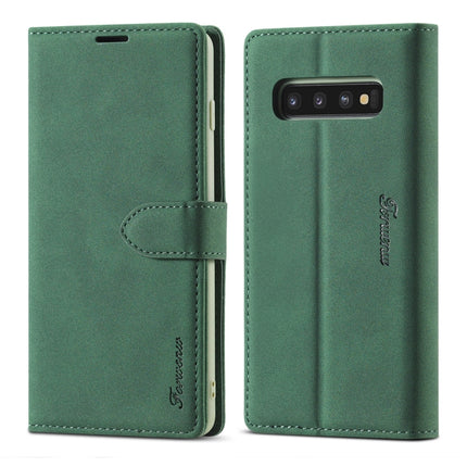 For Samsung Galaxy S10+ Forwenw F1 Series Matte Strong Magnetism Horizontal Flip Leather Case with Holder & Card Slots & Wallet & Photo Frame(Green)-garmade.com