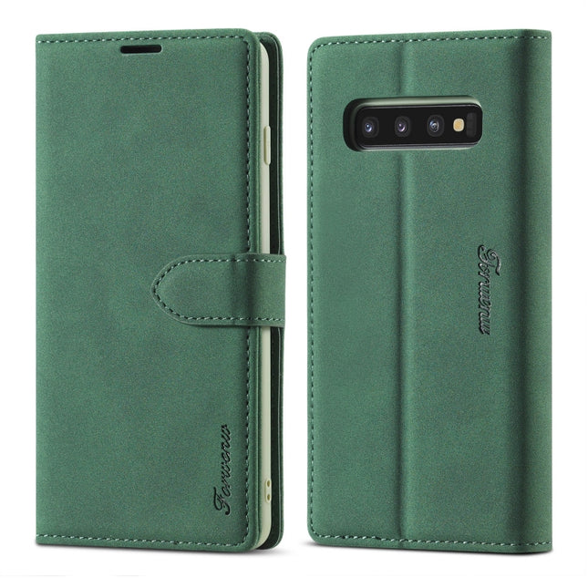 For Samsung Galaxy S10+ Forwenw F1 Series Matte Strong Magnetism Horizontal Flip Leather Case with Holder & Card Slots & Wallet & Photo Frame(Green)-garmade.com