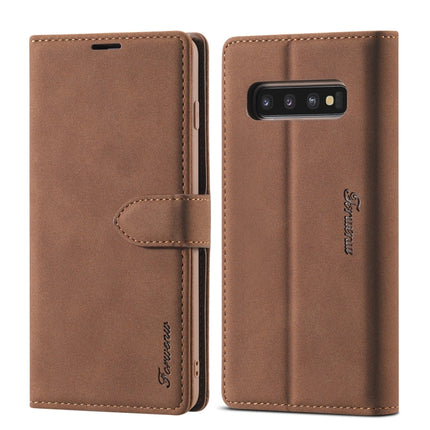 For Samsung Galaxy S10+ Forwenw F1 Series Matte Strong Magnetism Horizontal Flip Leather Case with Holder & Card Slots & Wallet & Photo Frame(Brown)-garmade.com