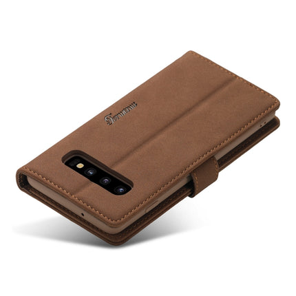 For Samsung Galaxy S10+ Forwenw F1 Series Matte Strong Magnetism Horizontal Flip Leather Case with Holder & Card Slots & Wallet & Photo Frame(Brown)-garmade.com