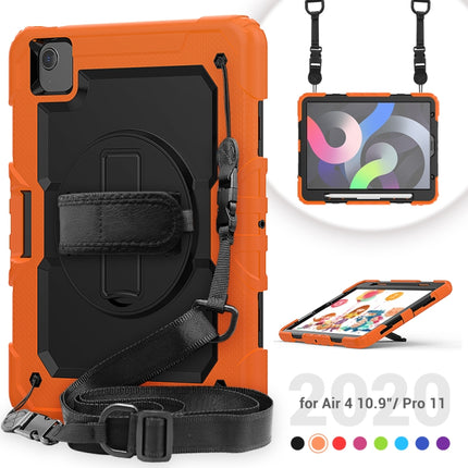 Shockproof Colorful Silicone + PC Protective Case with Holder & Shoulder Strap & Hand Strap & Pen Slot For iPad Air 2022 / 2020 10.9 (Orange)-garmade.com