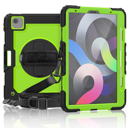 Shockproof Colorful Silicone + PC Protective Case with Holder & Shoulder Strap & Hand Strap & Pen Slot For iPad Air 2022 / 2020 10.9 (Black Yellow Green)-garmade.com